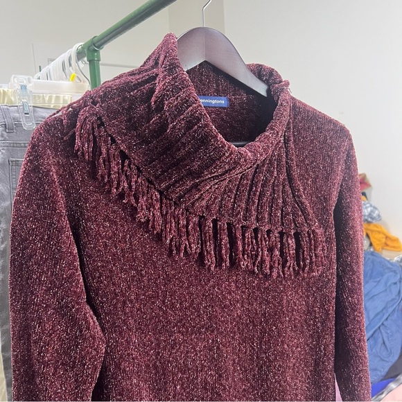 PENNINGTONS Women's Burgundy Sweater Shawl Neck Ribbed Pullover size Large Baggy - Picture 3 of 10